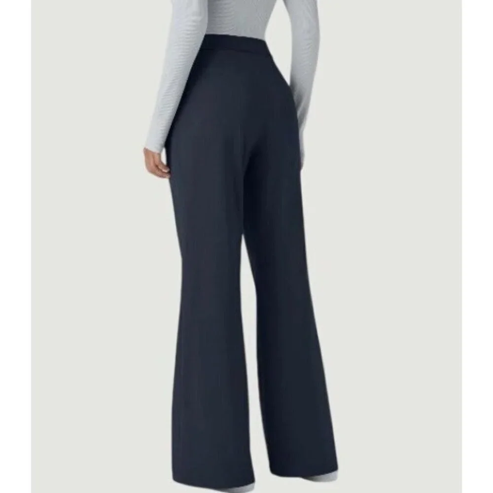 DKNY Womens Navy Blue Wide-Leg Trousers Size 8  L1146 - Picture 2 of 11